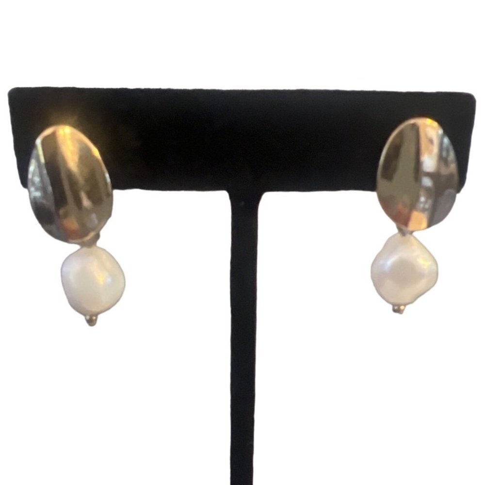 Authentic Natural Pearls Yellow Gold Plate Over Sterling Pierced Earrings